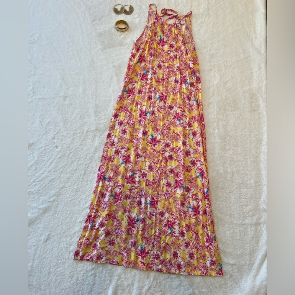 St. Tropez West Pink & Yellow Floral Sleeveless Maxi Dress Size L